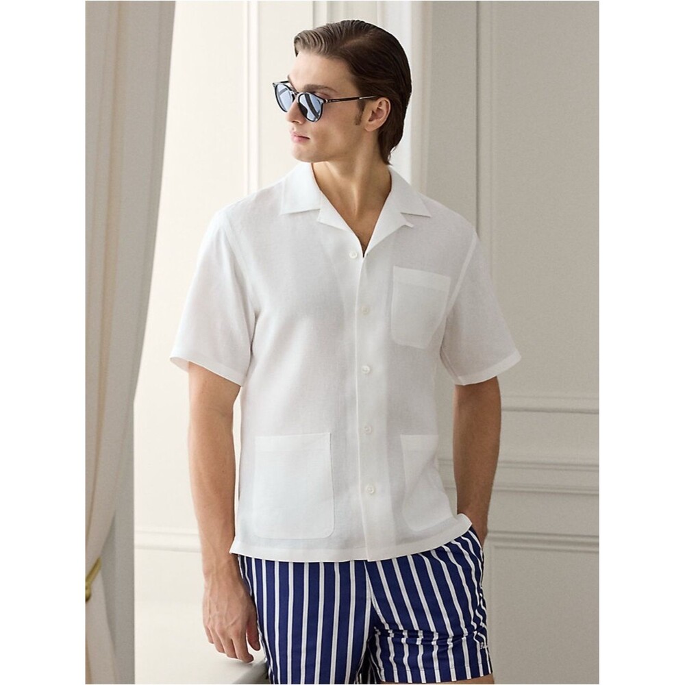 Ralph Lauren Purple Label White Linen Camp Shirt, XL